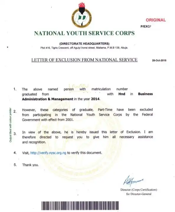 Difference between NYSC Discharge Certificates, Exemption Certificates, or Exclusion Letters 