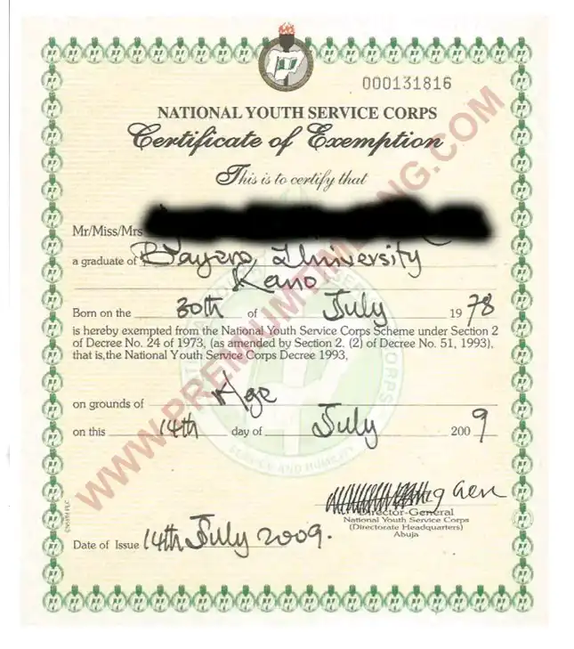 Difference between NYSC exemption certificate and Exclusion Letter